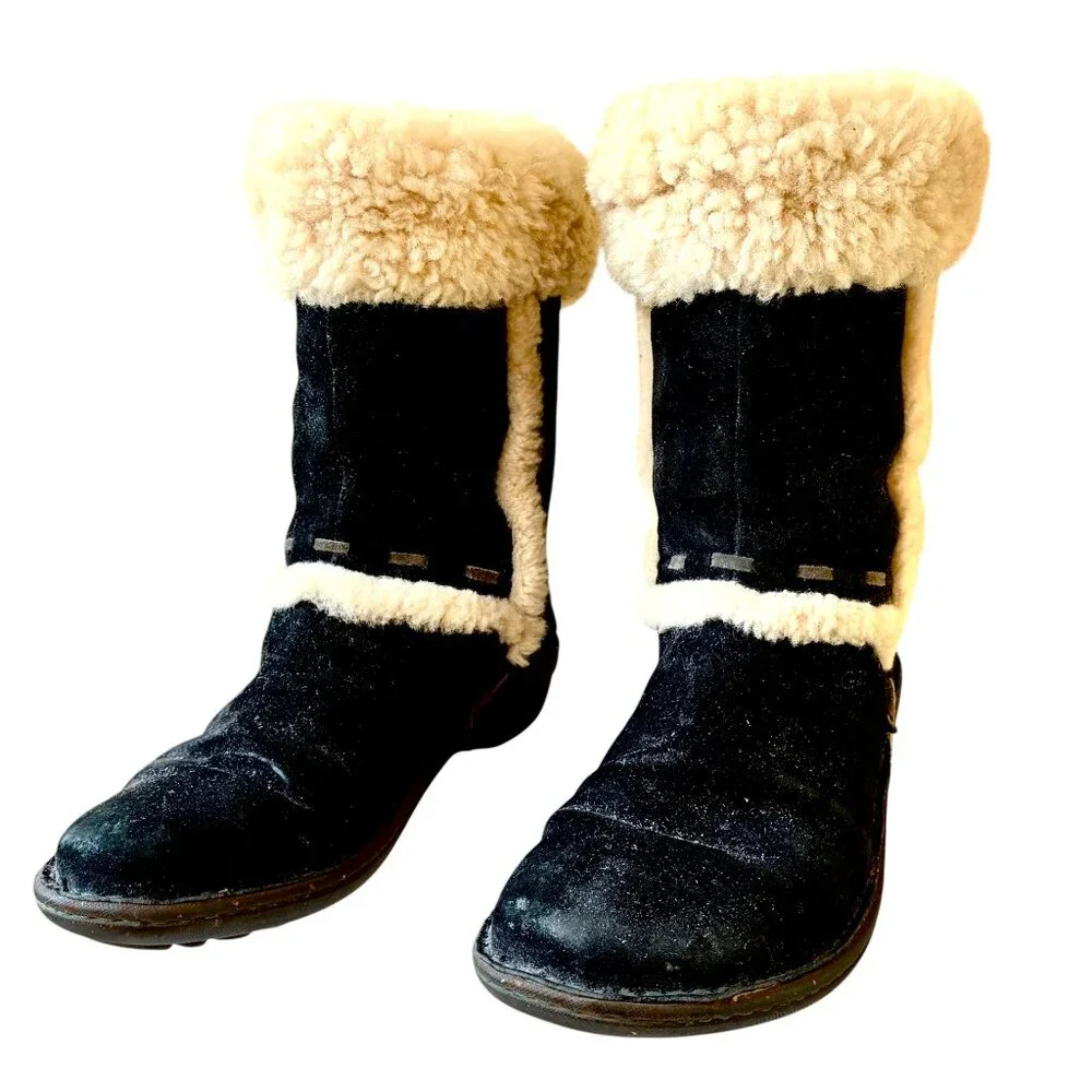 UGG Australia ELIJO Cuff Pull On Boot Black Suede Shearling Size 10